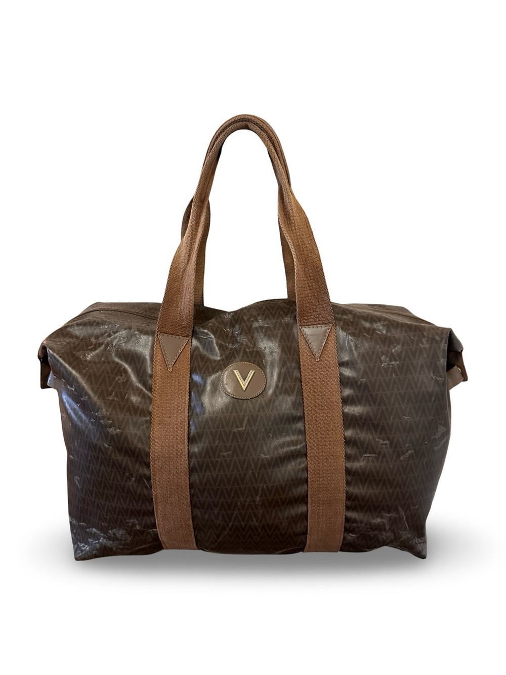 Mario Valentino Brown Patterned Travel Weekender Bag